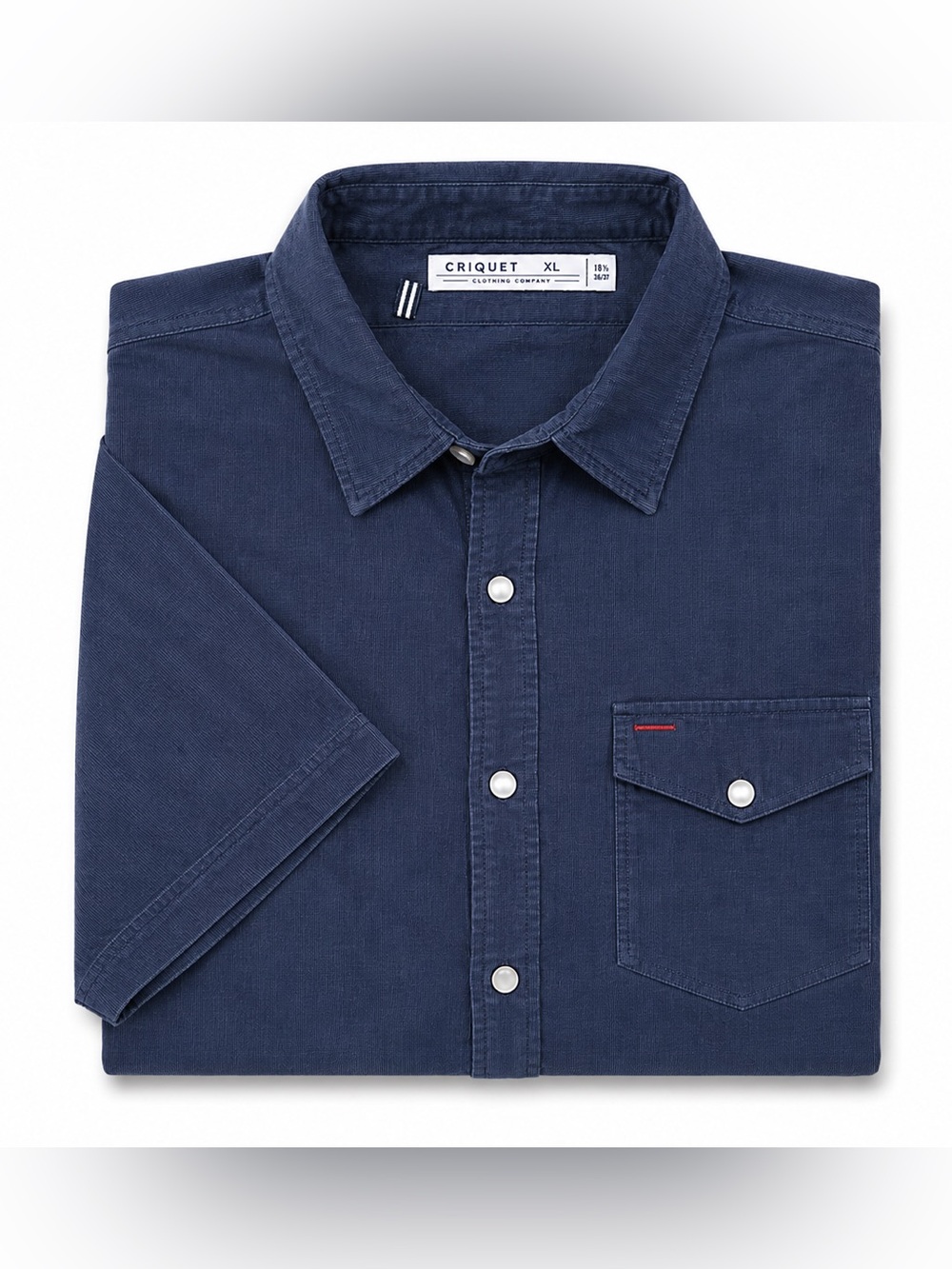 Criquet Men’s Corduroy Pearl Snap Short Sleeve Shirt – XL – Navy Cotton Lyocell
